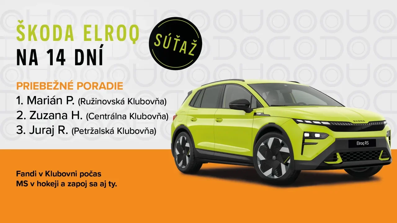 Sleduj MS v&nbsp;hokeji 2026 v&nbsp;Klubovni a&nbsp;vyhraj auto Škoda Elroq na 14&nbsp;dní